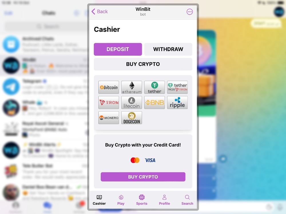 Telegram casino cashier
